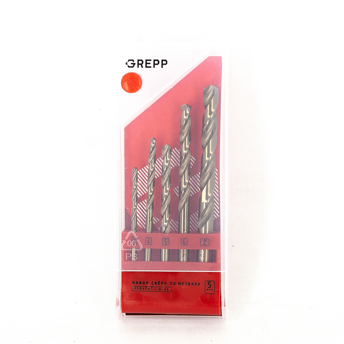 GREPP Набор сверер по металлу кобальт,HSS,сталь М35,5пр(3,4,5,6,8mm)арт 205-0001