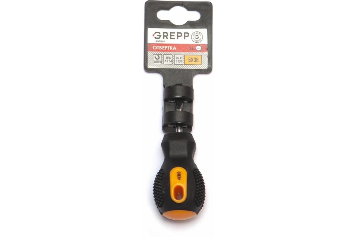 GREPP Отвертка шлицевая SL5*38, CrV,2х комп.рукоятка 202-001/200/12