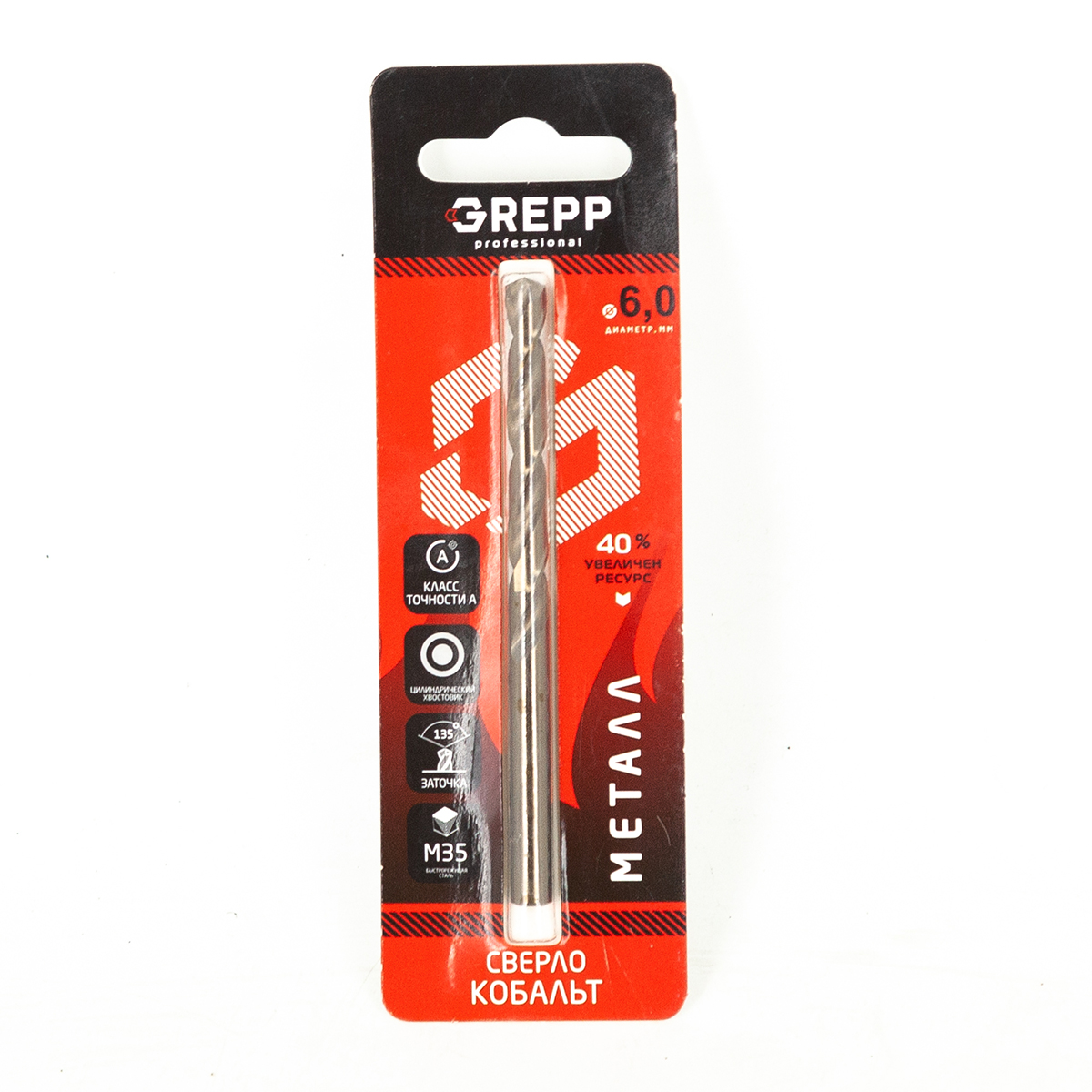 GREPP Сверло по металлу кобальт,HSS,сталь М35, 6mm арт 205-0601